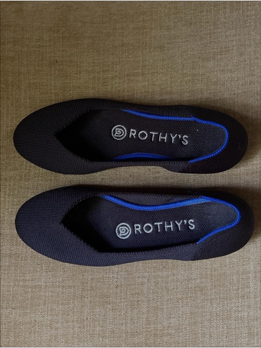 Rothy's Black Ballet Flats with Blue Accent